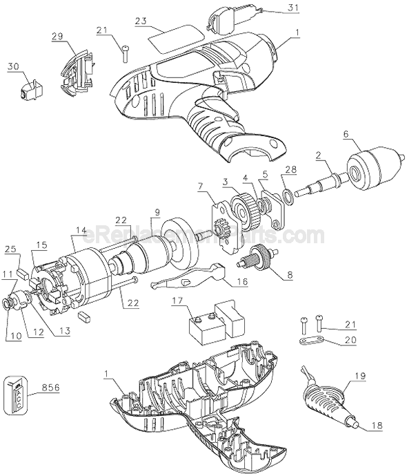 Page A Diagram and Parts List for DR202 Type 1 Black and Decker Electric Drill